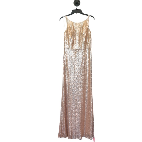 DESSY COLLECTION Bateau Neck Sequin Champagne Gown - Size 8 - Picture 3 of 7